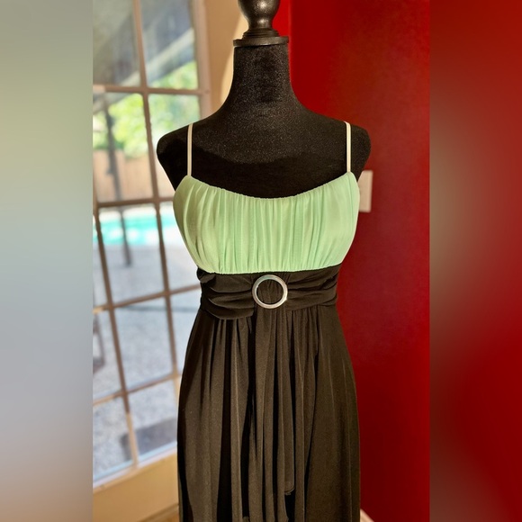Crystal Doll Empire Waist Mint Green And Black Dress, Size M - Picture 2 of 11